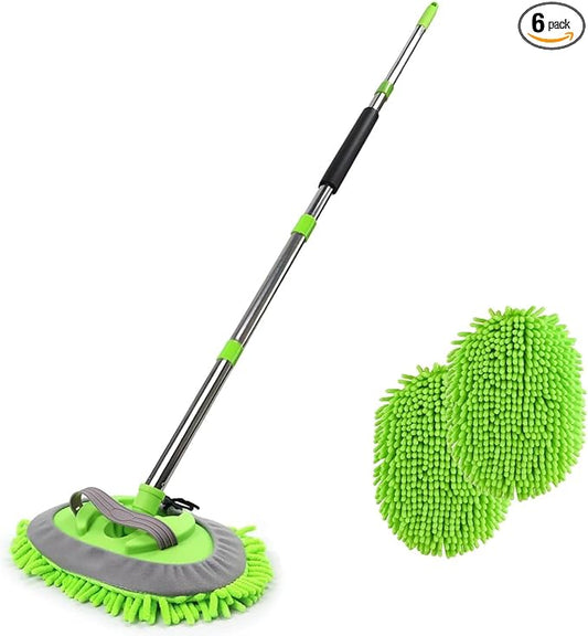 HITJOY 3Pcs 62'' Microfiber Car Wash Brush Mop Kit Sponge with Long Handle, Chenille Car Cleaning Brush Supplies for Car Rv SUV Truck Boat Bus Non-Scratches