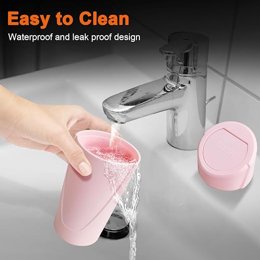 Car Trash Can, Leakproof Mini Car Garbage Can Cup Holder with Lid | Car Door Trash Bin with 20 Trash Bags, Vehicle Front Back Seat Organizers and Storage for Car, Home, Office, Pink