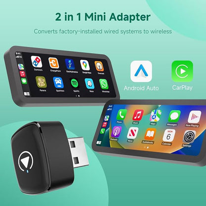 M1 Wireless CarPlay Android Auto Adapter, 2-in-1 Wired to Wireless Dongle, Aluminum Alloy & Glass Build, Mini Cable-Free Design, Dual 5G WiFi 6 for Cars with Factory Wired CP & AA
