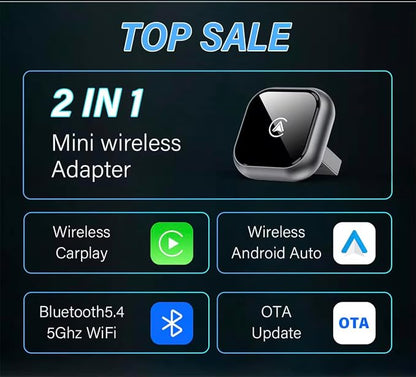Wireless Apple CarPlay Adapter - Upgraded 2026 Android Auto Adapter Having (2.4GHz+5.8GHz) Connection - Supports Both iPhone (iOS 10+) Android (11+), 2-in-1 Wired to Wireless Plug and Play