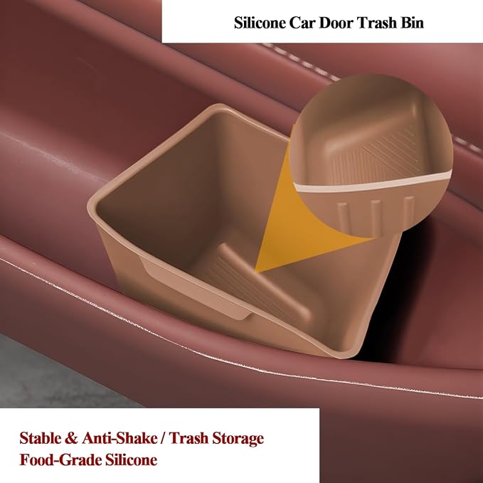 Car Trash Can, 2PCS Portable Silicone Leakproof Vehicles Side Door Storage Garbage Can, Multifunctional Automotive Interior Trash Bin, Universal for Automobile Truck SUV (Amber Brown)