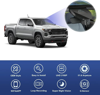Fitcamx 4K Dash Cam Suitable for Chevy Colorado 2023-2026 with Auto-Dimming (HD2-D5800), OEM Factory Look, UHD 2160P Video, Built-in WiFi & APP, Loop Recording, G-Sensor, Plug & Play, 64GB Card