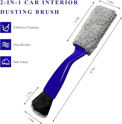 2 in 1 Duster for Car Clean, Portable Double Head Auto Detailing Brush, Soft Double-Ended Dust Removal Brush Interior Cleaning Tool for Most Vehicles, Car Accessories (Blue)