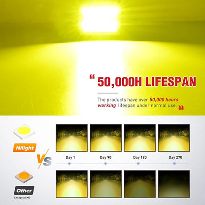 Nilight 4 Inch Yellow LED Light Pods 2PCS Triple Row 60W Flood Spot Combo Offroad Driving Fog Lighting for 12V 24V Pickup Truck ATV UTV SUV