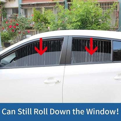 Ovege Car Window Shade - Side Window Sun Shade Curtain, Pleated Silky UV Protection Privacy, Baby Suction Magnetic (Black-Opaque, Back Seat 2pcs)