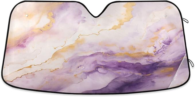Windshield Sun Shade Purple Gold Marble Front Window Block UV Shades Visor Reflective Retractable for Car SUV Trucks