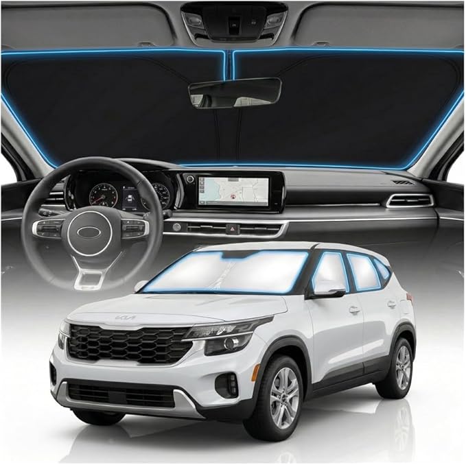 for KIA Seltos Sun Shade Windshield Cover - Custom Fit Seltos Accessories 2021-2024 2025 2026 Sunshade Foldable UV Protection & Heat Shield Sun Visor Accessories