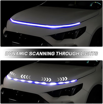 Car Hood Light Strip, 79 Inches Waterproof Flexible LED Strip, Dynamic Scan Start Up Car Daytime Running Lights, Universal Auto Exterior Decor Accessories for Most Vehicles (blue, 79 Inches)