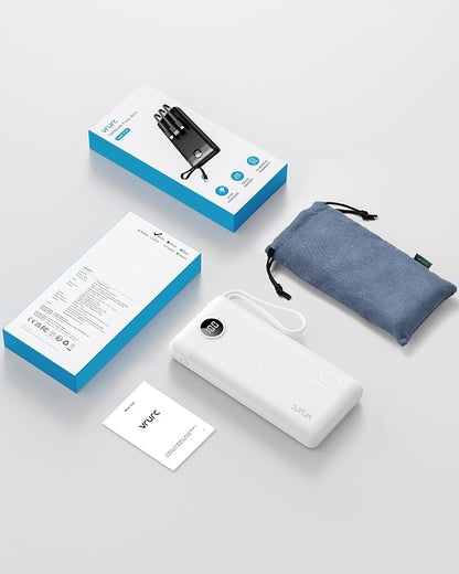 VRURC Portable Charger Built in Cables, Slim Power Bank 10000mAh, Multi Devices Charging Bank with Lanyard, USB C Battery Pack 5 Outputs for for All Cell Phones Devices, Samsung,Android-White(1 Pack)