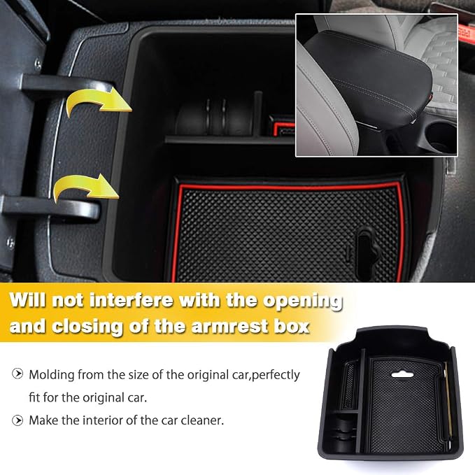 Autorder Center Console Organizer for Kia Seltos 2021 2022 2023 2024 2025 2026 Accessories Armrest Storage Box Secondary Insert Tray with 2 Color Mats