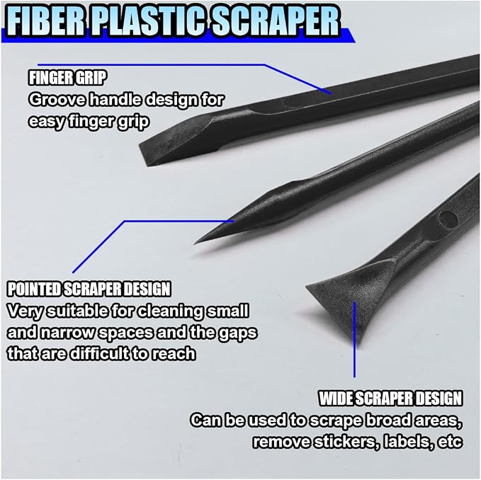 3PCS Plastic Scraper Tool - Multi-Purpose Non-Scratch Scrapers Cleaning Tool for Tight Spaces - Pen-Shaped Label Sticker Remover Scraper for Car Detailing Kitchen Crevices Gaps (Black)
