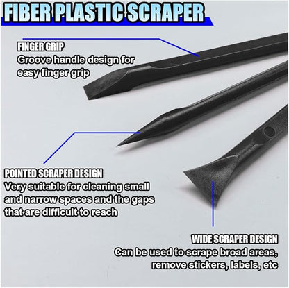 3PCS Plastic Scraper Tool - Multi-Purpose Non-Scratch Scrapers Cleaning Tool for Tight Spaces - Pen-Shaped Label Sticker Remover Scraper for Car Detailing Kitchen Crevices Gaps (Black)