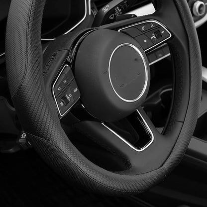 YHONGJT Soft Microfiber Leather Anti-Slip Car Steering Wheel Cover, Universal Fit 15 Inch for Women Girls, Fit Vehicles, Sedans, SUVS, Vans, Trucks - Black