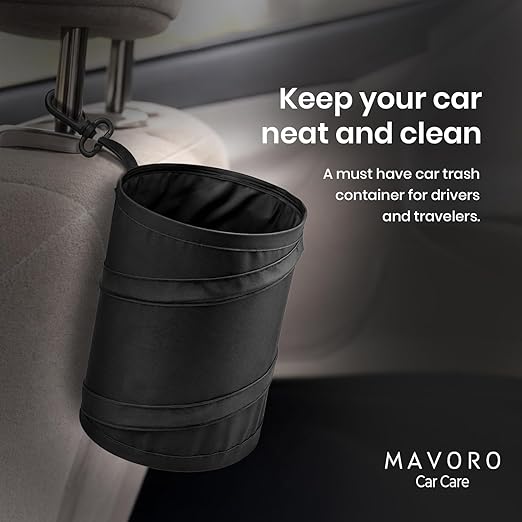 Mavoro 2 Pack, 1 Gallon Car Trash Can | Waterproof Collapsible Pop-Up Car Bin (2 Pack, 1 gal)