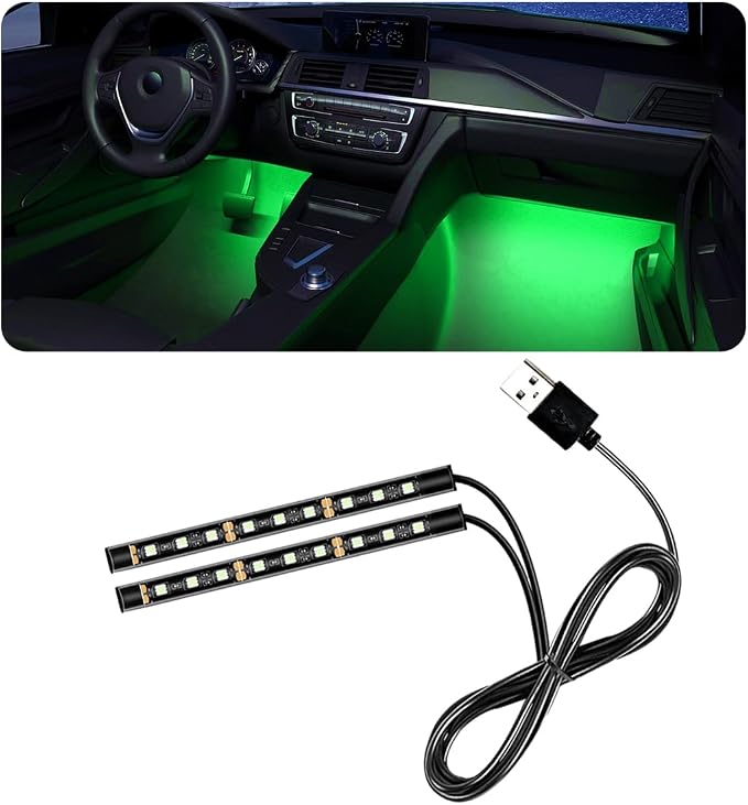 povtii Car LED Strip Light, 24 LED RGB Auto Under Dash Interior Atmosphere Lights, USB Vehicle Decorative Lamp Ambient Night Light Strip, Lighting Kit Car Accessories (Green)