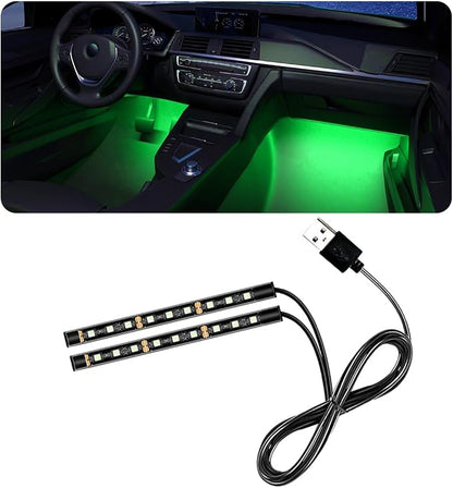 povtii Car LED Strip Light, 24 LED RGB Auto Under Dash Interior Atmosphere Lights, USB Vehicle Decorative Lamp Ambient Night Light Strip, Lighting Kit Car Accessories (Green)