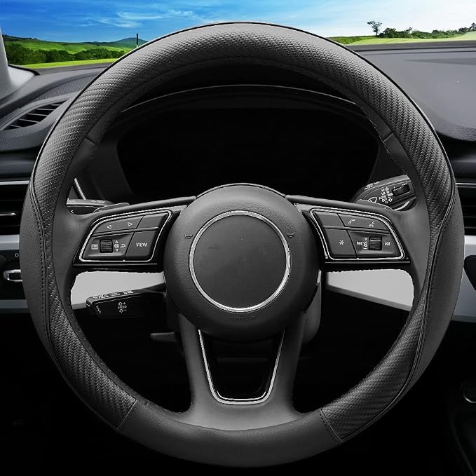 YHONGJT Soft Microfiber Leather Anti-Slip Car Steering Wheel Cover, Universal Fit 15 Inch for Women Girls, Fit Vehicles, Sedans, SUVS, Vans, Trucks - Black