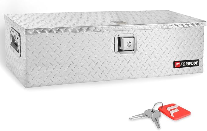 FORWODE 39 Inch Aluminum Truck Tool Box Lockable Truck Bed Tool Box Waterproof Truck Bed Storage Box with Gas Struts & Side Handle Truck Tool Chest for Pickup, Truck Bed, RV, Trailer&Garage (Silver)