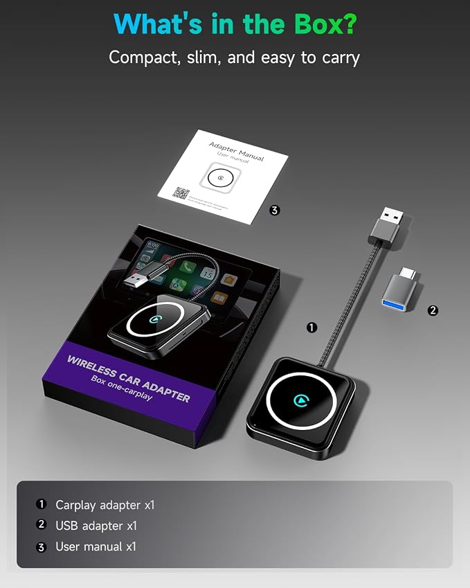 Wireless CarPlay Adapter for iPhone & Android, 2-in-1 Apple CarPlay Wireless Adapter, Plug & Play, Low Latency, USB-A/C, Converts Wired to Wireless CarPlay (iOS 10+, Android 11+)