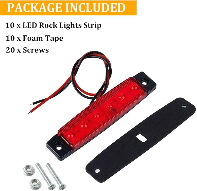 PSEQT 10 Pcs LED Rock Strip Lights Car Underglow Wheel Fender Well Lighting Kits Waterproof for Golf Cart Wrangler Offroad Truck RV UTV ATV Snowmobile (Red)