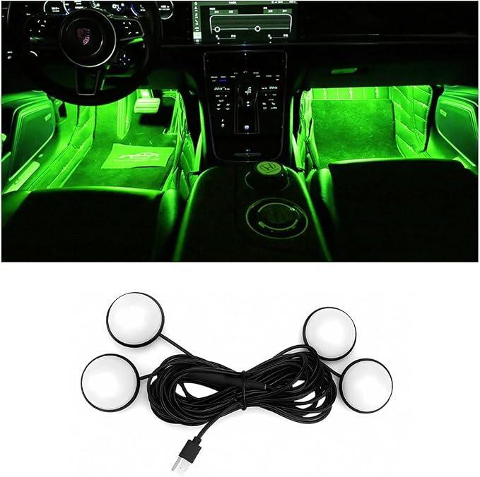 BESULEN Car Interior LED Lights, Automotive Ambient Neon Light Kit with USB Port, Car Accessories, Gifts for Men and Women, 4 in 1 Decoration Lights for Car, Garden, Home, Party（Green）