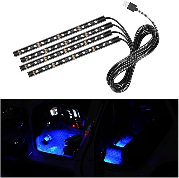 Ohleats Car LED Strip Light, 48 LED RGB Auto Interior Atmosphere Lights, Cigarette Lighter Under Dash Ambient Night Light, Interior Lamp Lighting Kit (Blue, USB)