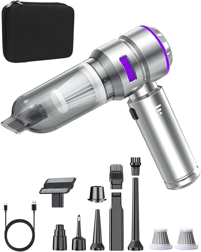 Joyzan Car Vacuum Cleaner, Portable Handheld Cordless Rechargeable Air Duster 16000PA Strong Suction Wet Dry 9 Nozzles HEPA Filter Car Home Office Workers Pet Hair Cleaning Men Gifts Dad Husband