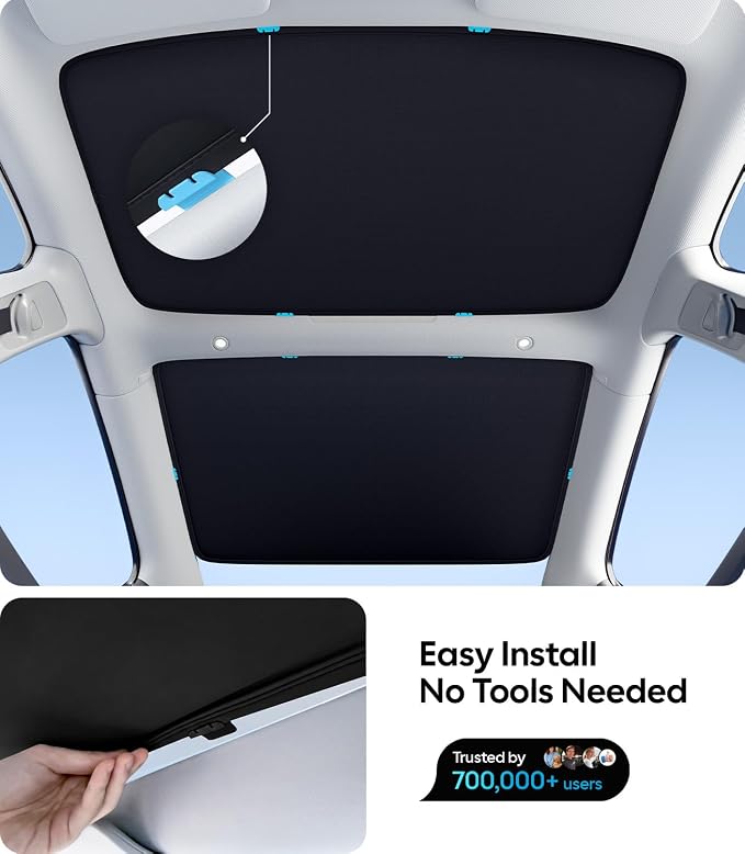 Wigoo 2026 Tesla Model 3 Sunshade Roof [Never Sag, Nano Ice-Crystal Coatings] Heat Reflective Glass Roof Sun Shade, Accessories for Tesla Model 3 2020~2026, Tesla Interior Black