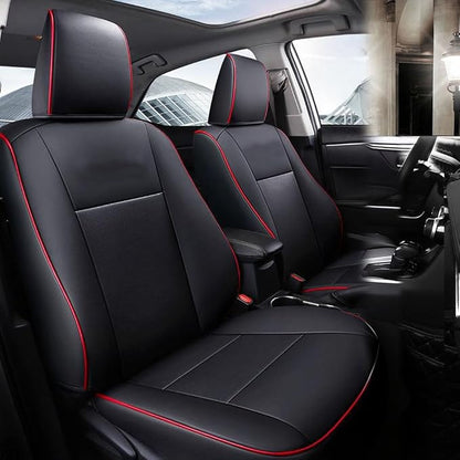 CocheFamilia Custom Fit Corolla Car Seat Covers for Select 2014 2015 2016 2017 2018 2019 Toyota Corolla L LE LE Eco XLE Sedan - Full Set,Leather (Black with red Trim)