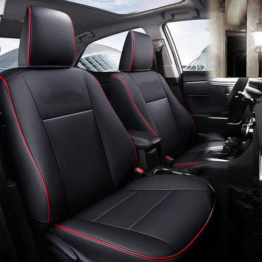 CocheFamilia Custom Fit Corolla Car Seat Covers for Select 2014 2015 2016 2017 2018 2019 Toyota Corolla L LE LE Eco XLE Sedan - Full Set,Leather (Black with red Trim)
