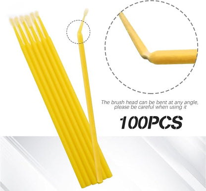 Saihisday Touch Up Paint Brushes for Automotive Paint Chip Repair Disposable Micro Applicators 2.5MM Yellow 100PCS