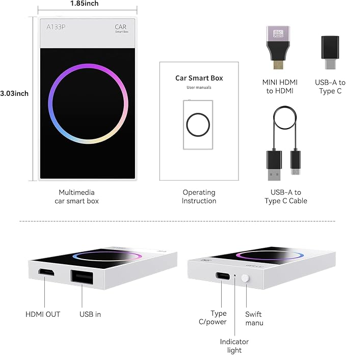 Wireless CarPlay Adapter, Carplay Ai Box Wireless Carplay & Android Auto, WiFi Bluetooth and HDMI Output, Only for Cars with Wired CarPlay &Wired Android Auto