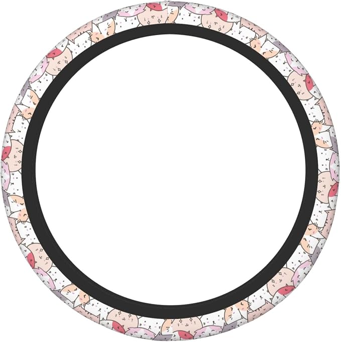 Cute Cat Steering Wheel Cover for Women, Universal Auto Steering Wheel 14-15 Inch Car Interior Accessories with 2PCS Car Coasters, Suitable for Men and Women