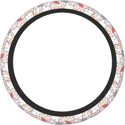 Cute Cat Steering Wheel Cover for Women, Universal Auto Steering Wheel 14-15 Inch Car Interior Accessories with 2PCS Car Coasters, Suitable for Men and Women