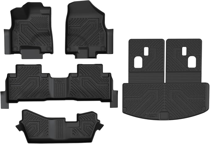 LASFIT Floor Mats&Trunk Mat&Backrest Mats for Acura Mdx 2014-2020 (Fit 7 Seater,Not fit Hybrid), Cargo Mat All Weather TPE Mats Custom Fit Floor Liner for Mdx 1st&2nd&3rd Row Car Mats & Cargo Liner