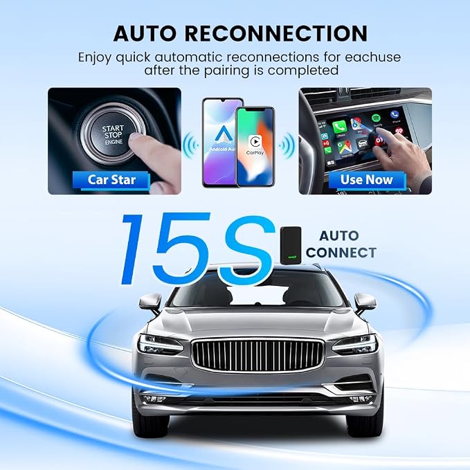 CarlinKit 5.0 Wireless Android Auto & Apple CarPlay Adapter - Fast & Stable USB Dongle for Factory Wired CarPlay Cars - Plug&Play, Easy Setup