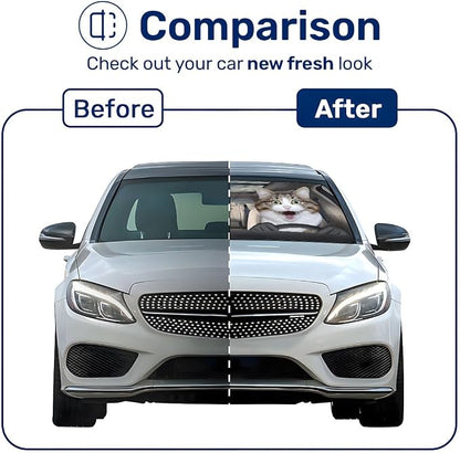 GENANY Naughty Cat Sun Shade for Car SUV Truck (64x32 Inches), Automobile Sunshade, Protector Blocks UV, Car Accessories, Auto Decor