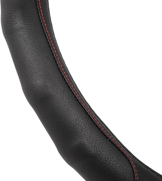 Motor Trend Ergonomic Steering Wheel Cover/Protector for Small Size Steering Wheels in Cars, SUVs, Boats (13.5-14.5") - Grip Drive Pro Comfort Grip (Black/Red Stitching)