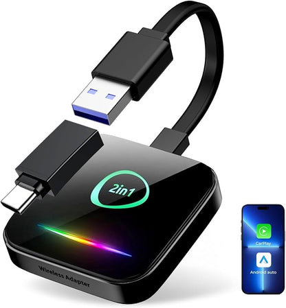 Wireless CarPlay Adapter & Android Auto Dongle – Plug & Play, Converts Wired to Wireless, Fast & Stable Connection, Compatible with iPhone iOS 10+, Android 11+ & 800+ Car Models (2016 & Newer)