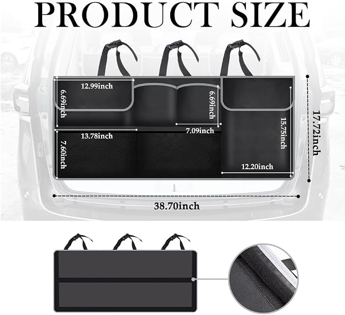 IHOTDER Large Capacity Car Trunk Organizer,Six Pockets Trunk Storage Organizer with Adjustable Straps,Wear-Resistant Oxford Fabric Hanging Trunk Organizer for Car Truck SUV