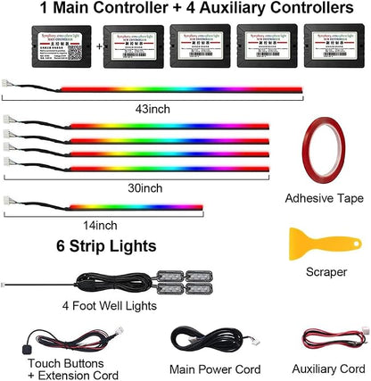 Acrylic Interior Car LED Strip Light, Dreamcolor 10-in-1 RGB Ambient Lighting with APP, 16 Million Colors 175in 600LED Music Sync Lights for Night Driving, Home, Camping & Gift Decor