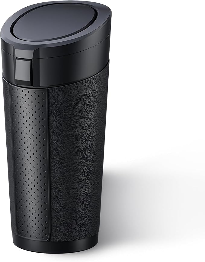 Car Trash Can Cup Holder with Lid, Leakproof Silent Mini Trash Can for Car, Press & Pop, Small Automotive Garbage Bin for SUV, Truck, Office, Home, Bedroom