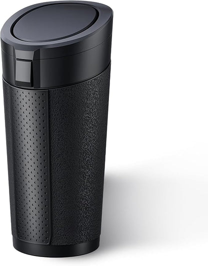 Car Trash Can Cup Holder with Lid, Leakproof Silent Mini Trash Can for Car, Press & Pop, Small Automotive Garbage Bin for SUV, Truck, Office, Home, Bedroom