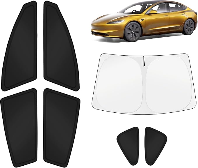 KUST Car Window Shades for Tesla Model 3 2018-2025 2026 Windshield Sun Shade Side Window Cover UV Block Privacy Protection Accessories for Camping Blackout Rear Back Full Set 7PCS
