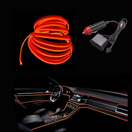 MaxLax El Wire Orange Interior Car LED Strip Lights, 10m neon Wire 12V with Fuse Protection for Automotive Car Interior Decoration with 6mm Sewing Edge