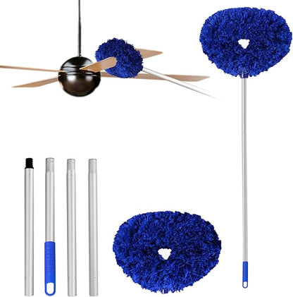 Ceiling Fan Cleaner Duster Reusable Microfiber Ceiling Fan Blade Cleaner Removable Duster with Extension Pole Adjusts 13 to 49.7 Inch for Cleaning Walls Furniture Door Window Top (Dark Blue)