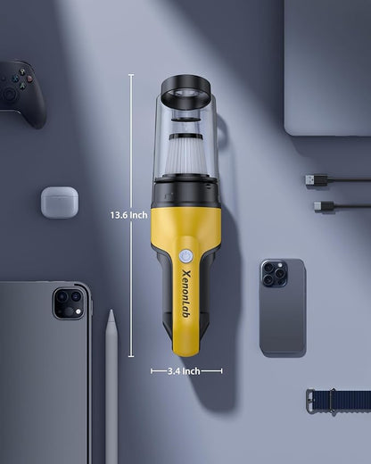 Handheld Vacuum Cordless 1.1 Pounds Car Vac 10000PA Hand Held Vacuums 4-in-1 Hand Vac Cordless Rechargeable HEPA Filter Large Capacity Dust Cup for Car Office Home Pets Hair (Yellow)