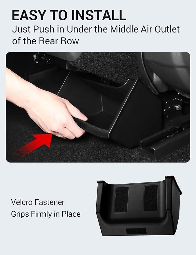 BASENOR Rear Center Console Organizer for 2024-2026 Tesla Model 3 Highland, TPE Under Seat Storage Box & Trash Can, Interior Accessories with Anti-Slip Velcro (Proprietary Design)
