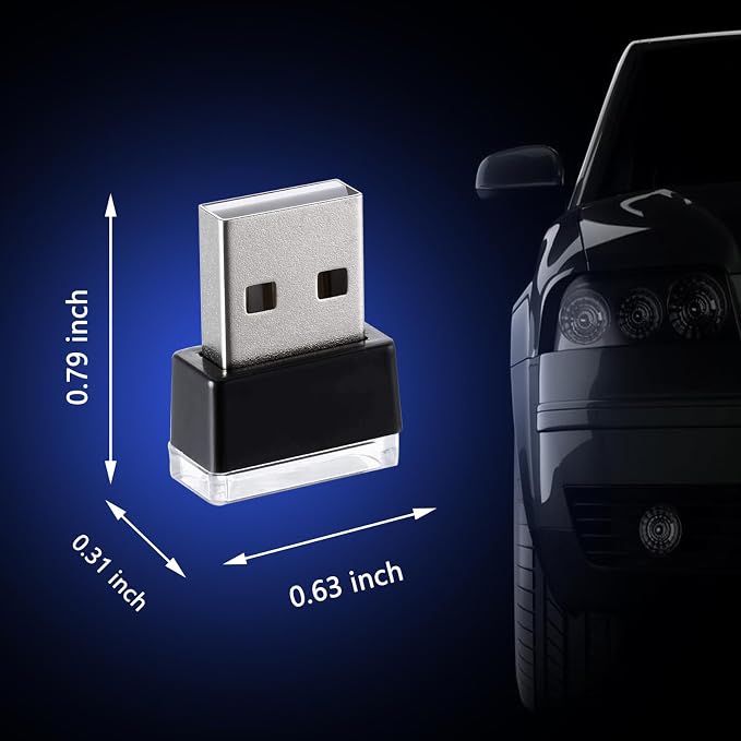 2 Pcs USB LED Car Interior Atmosphere Lamp, Night Light LED Decoration Light Ambient Lighting Kit Interior LED Lights, Portable Vehicle Ambient Lighting Kit for All Car Interior Accessories (Blue)