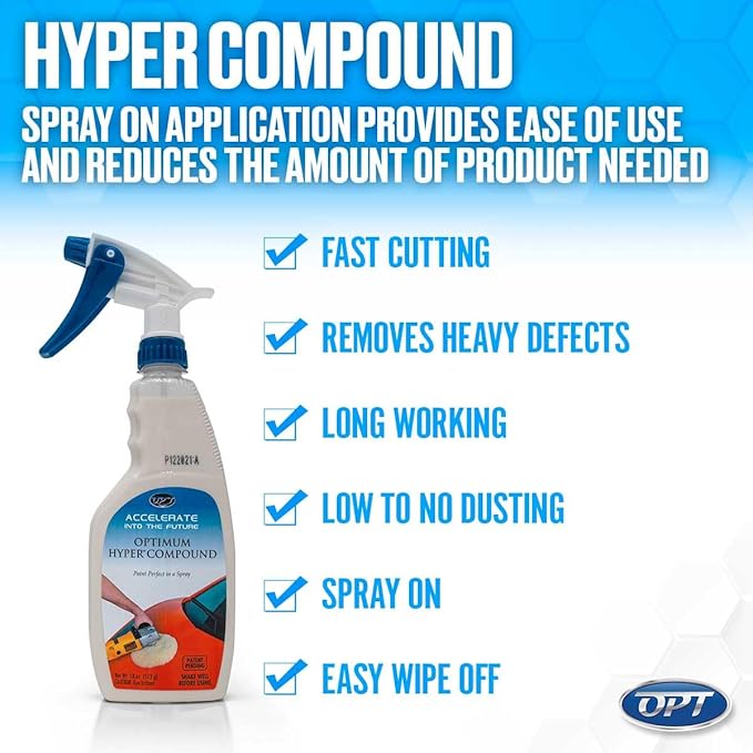Optimum Hyper Compound - Spray Compound for Car Scratch Repair and Swirl Removal - Long Working Time, No Dusting, and Residue Free (17 oz.)